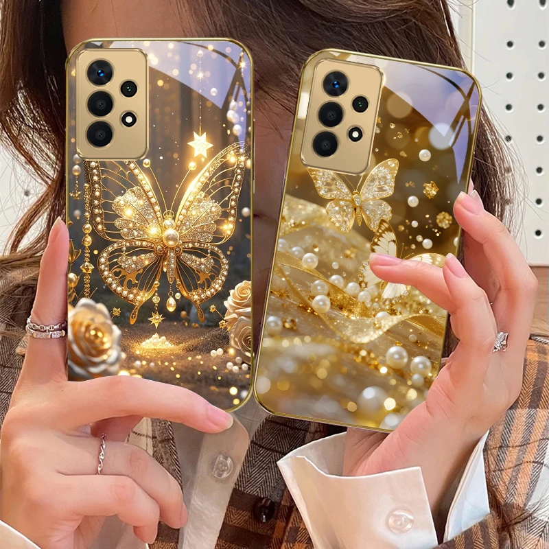 

Golden landscape For Samsung A 01 52S A04 A05S A10 A12 13 22 23 24 36 42 M02 Note 10 20Ultra 8 9 Golden glass phone case
