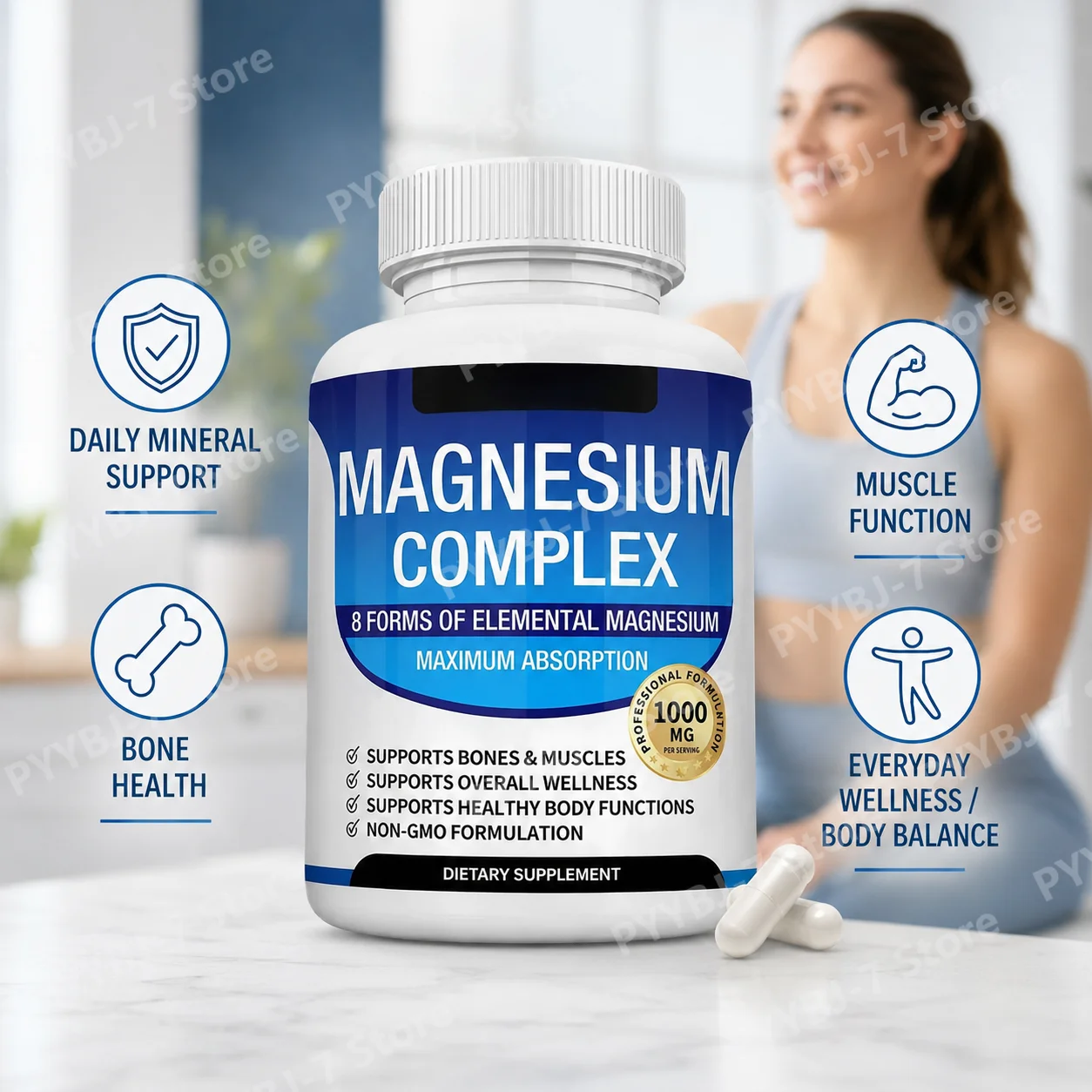 Health Wellness Vitamins - Magnesium Mineral Supplement Capsules, Glycinate Citrate