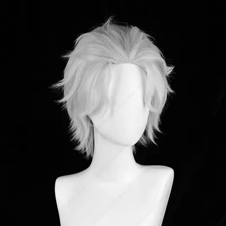 Peluca de Cosplay Umemiya Hajime, pelucas sintéticas resistentes al calor de pelo corto esponjoso blanco plateado de 30cm