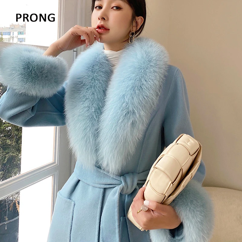 

Real Fox Fur Collar Scarves Cuff Set Luxury Winter Warm Scarves Shawl Cuffs Match Overcoats Accessory Fur Scarf Cuffs One Set