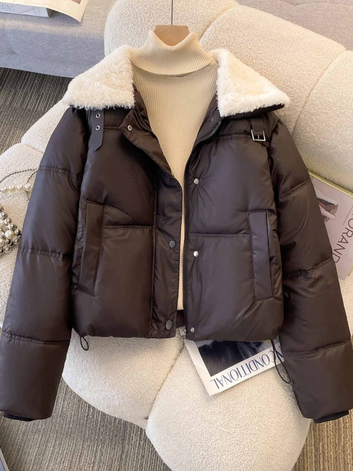 

Parkas Womens Vintage Fall Polyester Quilted Buttoned Cropped Preppy College Uniform Daily Comfortable Simple Cleanfit Youthful