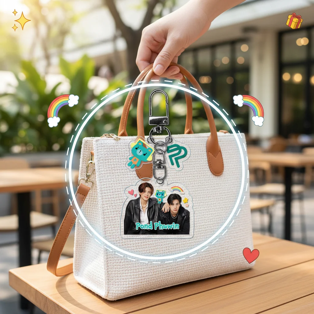 Porte-clés et breloques de sac à dos en acrylique, porte-clés sur le thème des célébrités thaïlandaises, pendentifs de sac en acrylique, accessoires de porte-clés de dessin animé