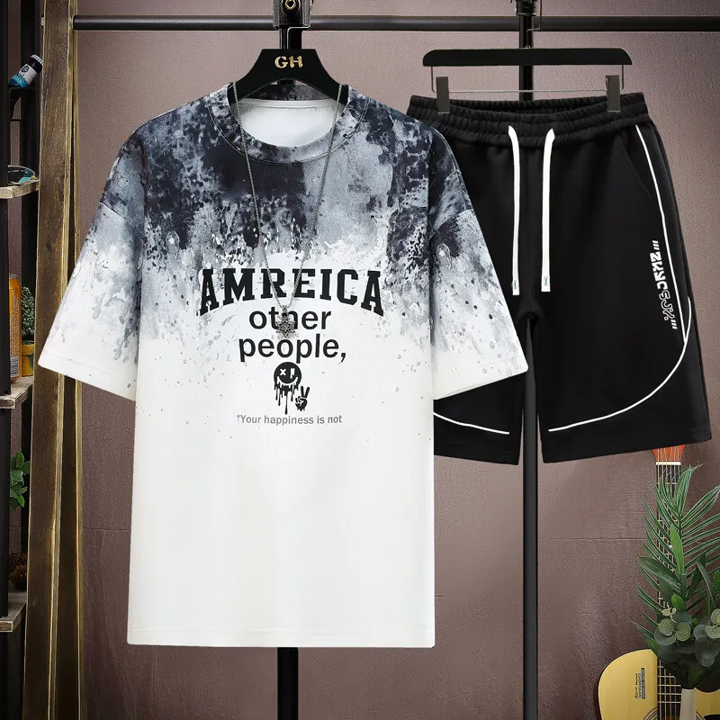 

Fashion Short Sleeve T-Shirts & Shorts Men's Sets Clothing 2025 Summer Streetwear Casual 2-Piece Tracksuit Youth Top Tees & Pant