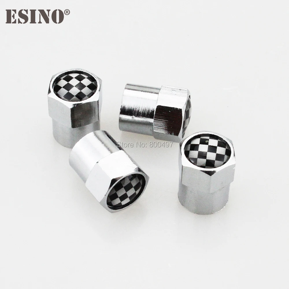 4 x Car Styling Cool Fashion Stainless Zinc Alloy Check Flag Car Tire Valve Caps Wheel Tires Tyre Stem Air Cap Airtight Covers