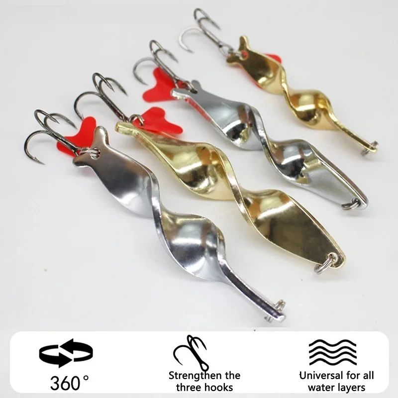3 stücke Spirale Casting Köder 10g/14g/21g Rotierenden Metall Köder Spinner Löffel angeln Locken für Forelle Hecht Angeln Drillinge Tackle – Detail 4