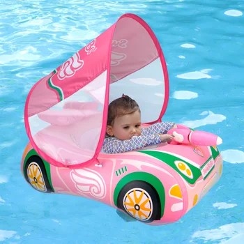 Swimbobo pink girls kids inflatable children swimming seat boat floating water gun toddler water toy baby ring float with canopy