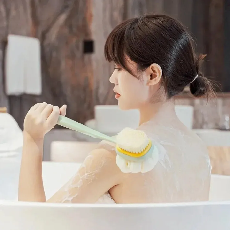 Luffa-Rückenbürste mit langem Griff, Dusch-Körperbürste mit weichem Netzschwamm für Damen, zur Hautpeeling-Badewanne, Massage-Badeschwamm – Detail 4