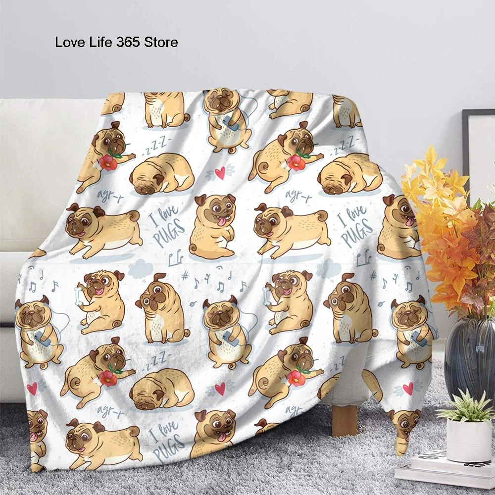 Cute Pug Flannel Blanket 3D Animal Printed Throw Blanket Gift For Kids Boys Home Decor Living Room Bedroom Sofa Cover Blanket