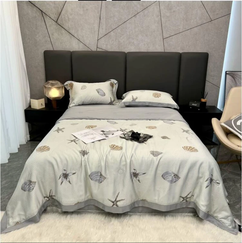 

2024 New Four-piece Bedding Simple Cotton Double Household Bed Sheet Feather Atterns Quilt Cover Comfortable Bedding Light Blue