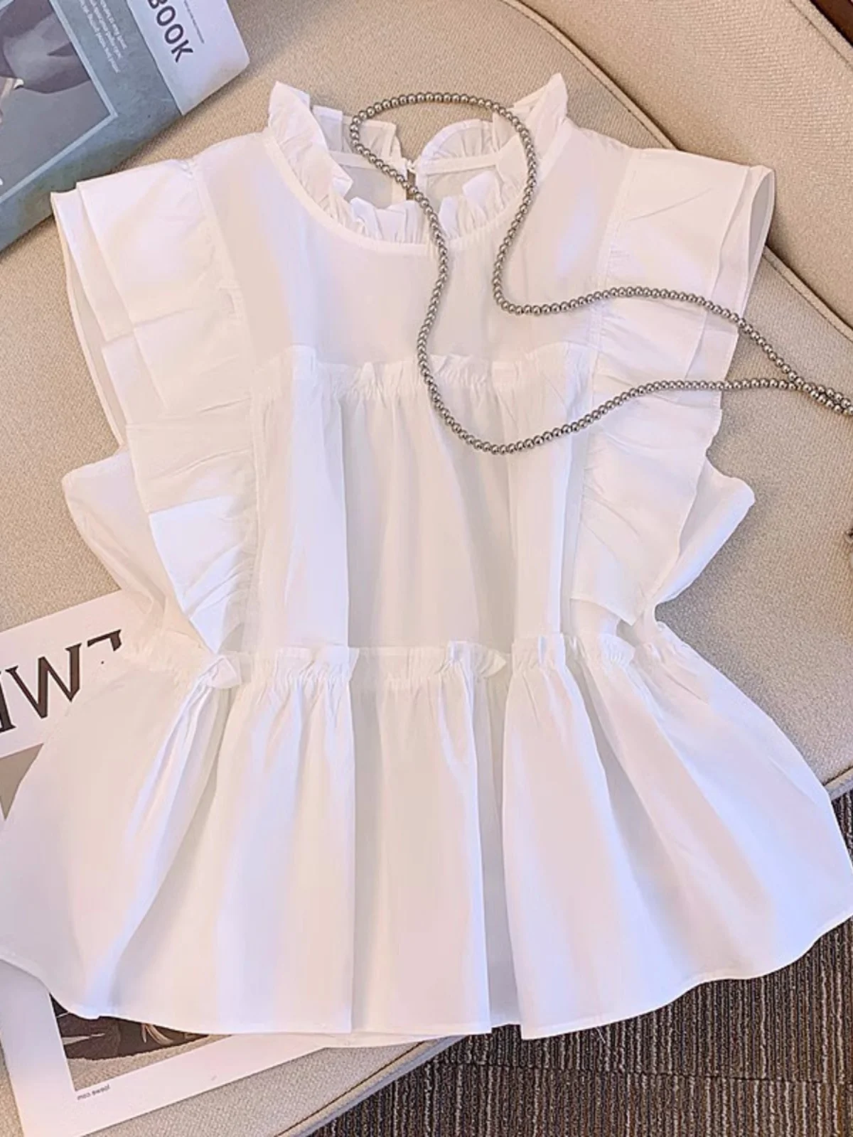 

Slimming Effect Summer Design Women's Shirt with Lace Sleeves And Tag Removed Casual Commute Style Standard Length Coat