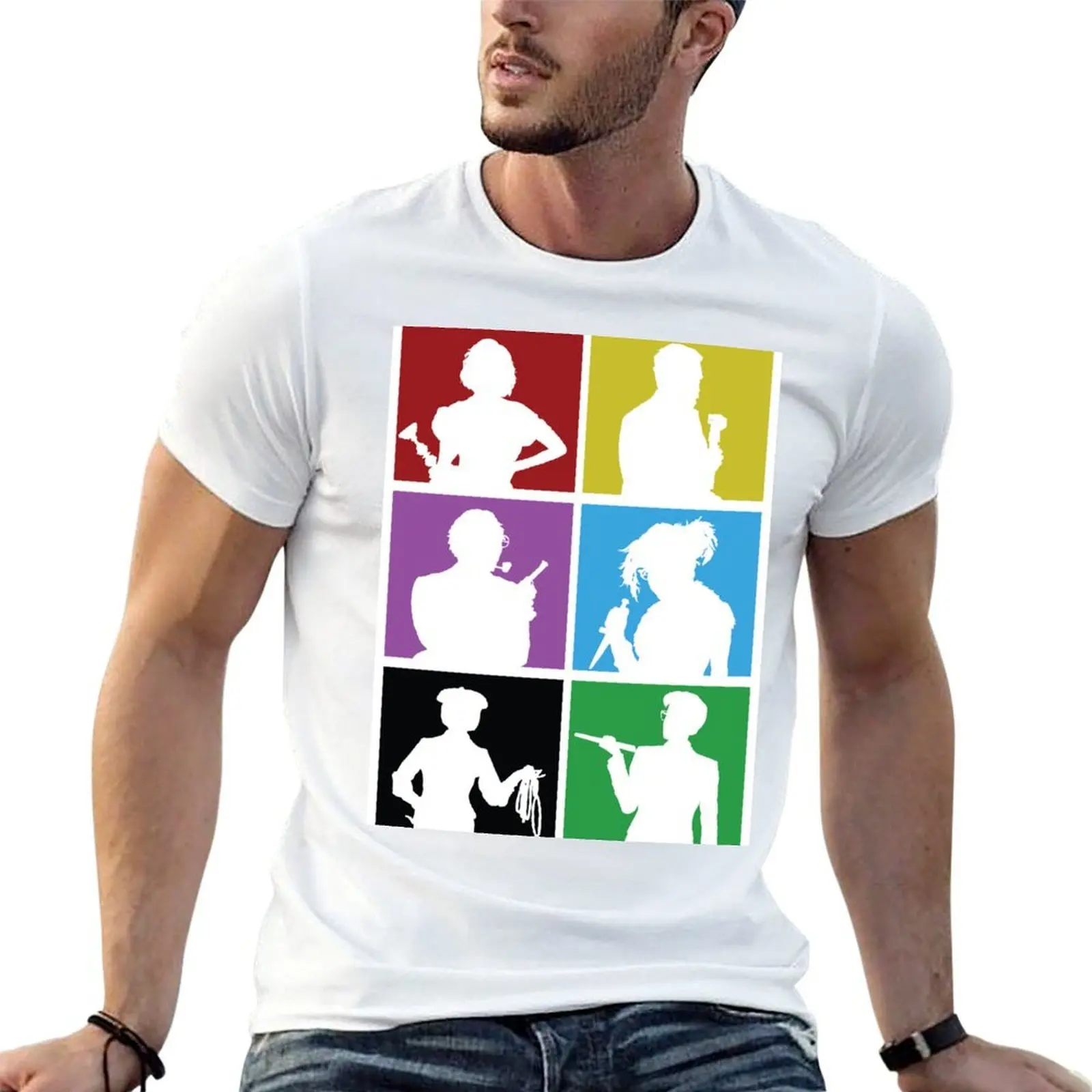 T-shirt Clue (1987) Character Lineup, grande taille, haut décontracté pour l'extérieur