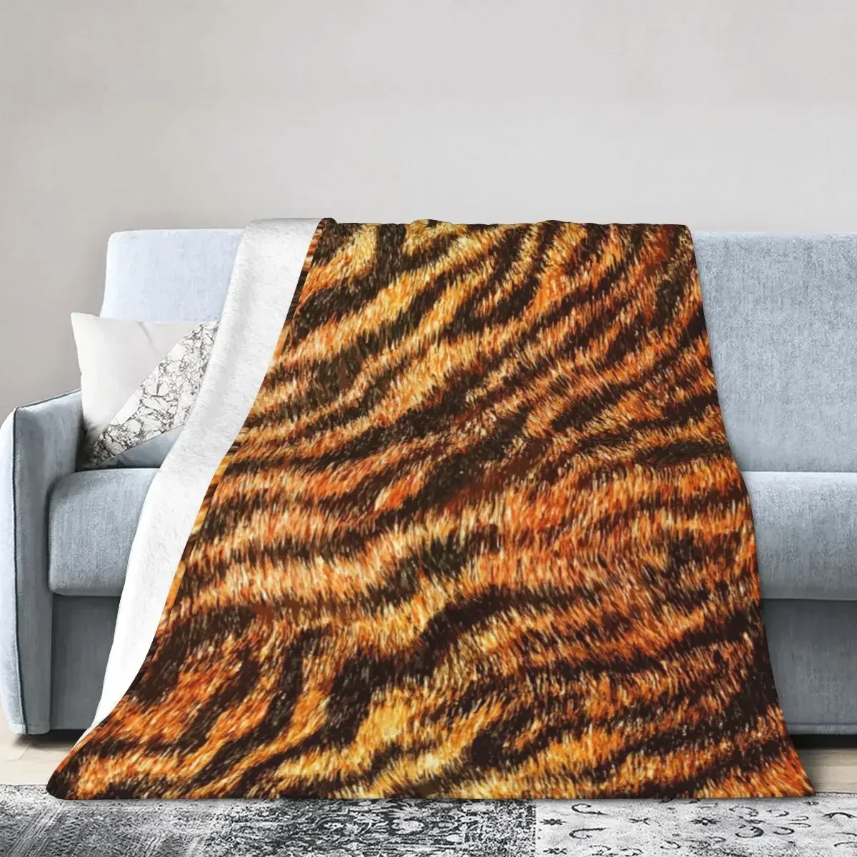 Bengal Tiger Fur Wildlife Print Pattern Blanket Soft Warm Flannel Throw Blanket Bedspread for Bed Living room Picnic Travel Home