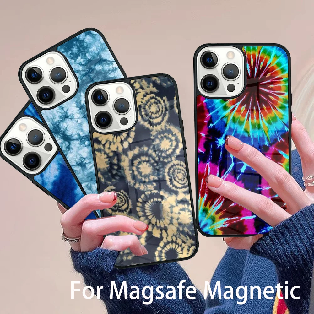 

Blue Tie Dye Phone Case Magesafe Magnetic Wireless Charge Cover For IPhone 16 11 12 13 14 15 Pro Max Plus Mini