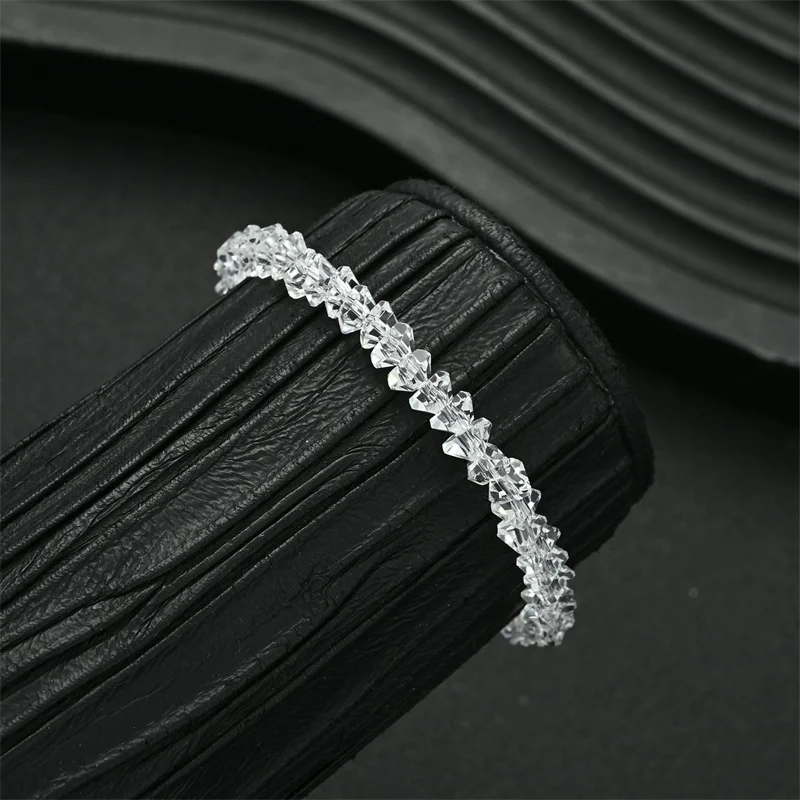 Transparent Crystal Irregular Beaded Bracelet Women‘s Shiny Mulit-cut Pink Glass Chain on the Hand Jewelry Girls Gifts