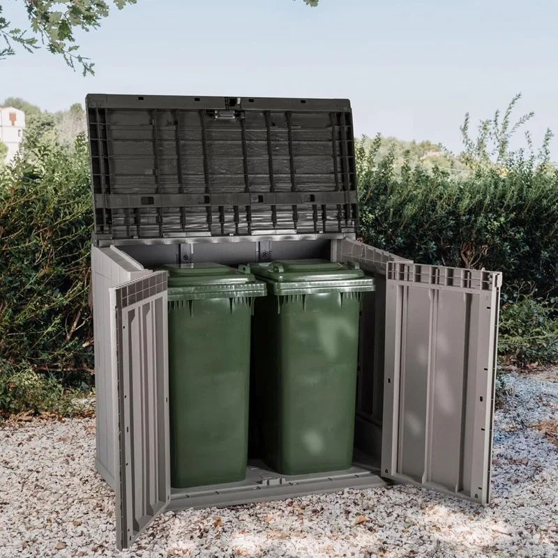 All Weather Outdoor Horizontal Storage Shed Cabinet for Trash Can, Garden Tools, and Yard Equipment,