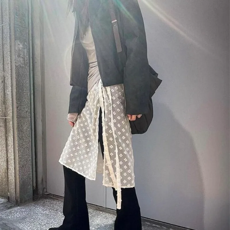 2024 Autumn Vintage Korean Retro High Street Bandage Lace Low Waist Skirt Streetwear Fashion Skirt