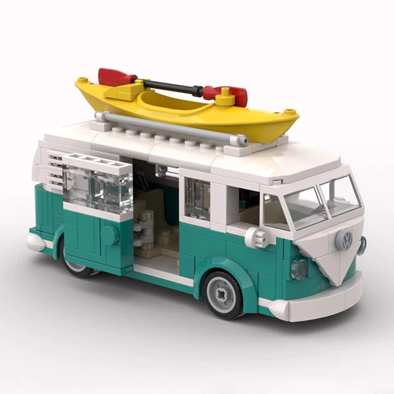 Classic Technical Green Car VW T1 Camper Van Turquoise City Speed Champions Truck Sets Building Blocks Kid Toys Christmas Gift