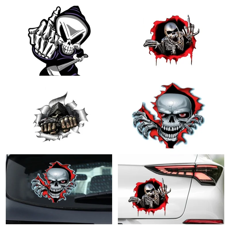 

Personality Car Sticker Car Sticker Funny Skull Middle Finger Decal For Motorcycle Laptop Helmet Refrigerator Vinyl Decal