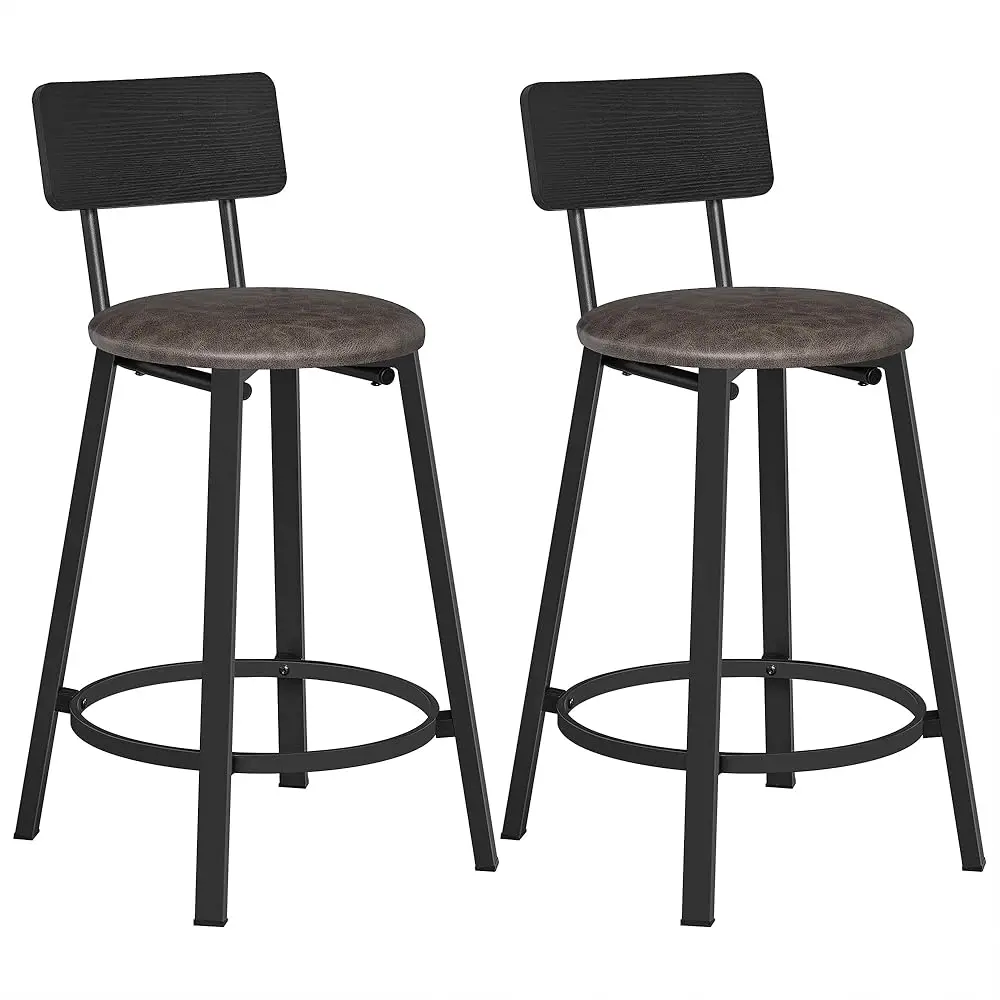 

Bar Stools, Set Of 2 Pu Upholstered Breakfast Stools, 29.7-Inch Barstools With Ba And Footrest, Simple Assembly, For Dining