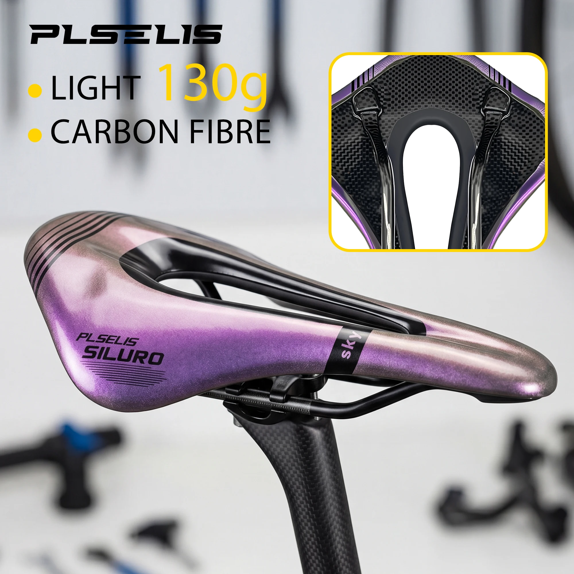 

Plselis Carbon Fiber Road Bike Seat Lightweight Hollow Breathable Design 130g Road Bike Saddle Riding Accessories