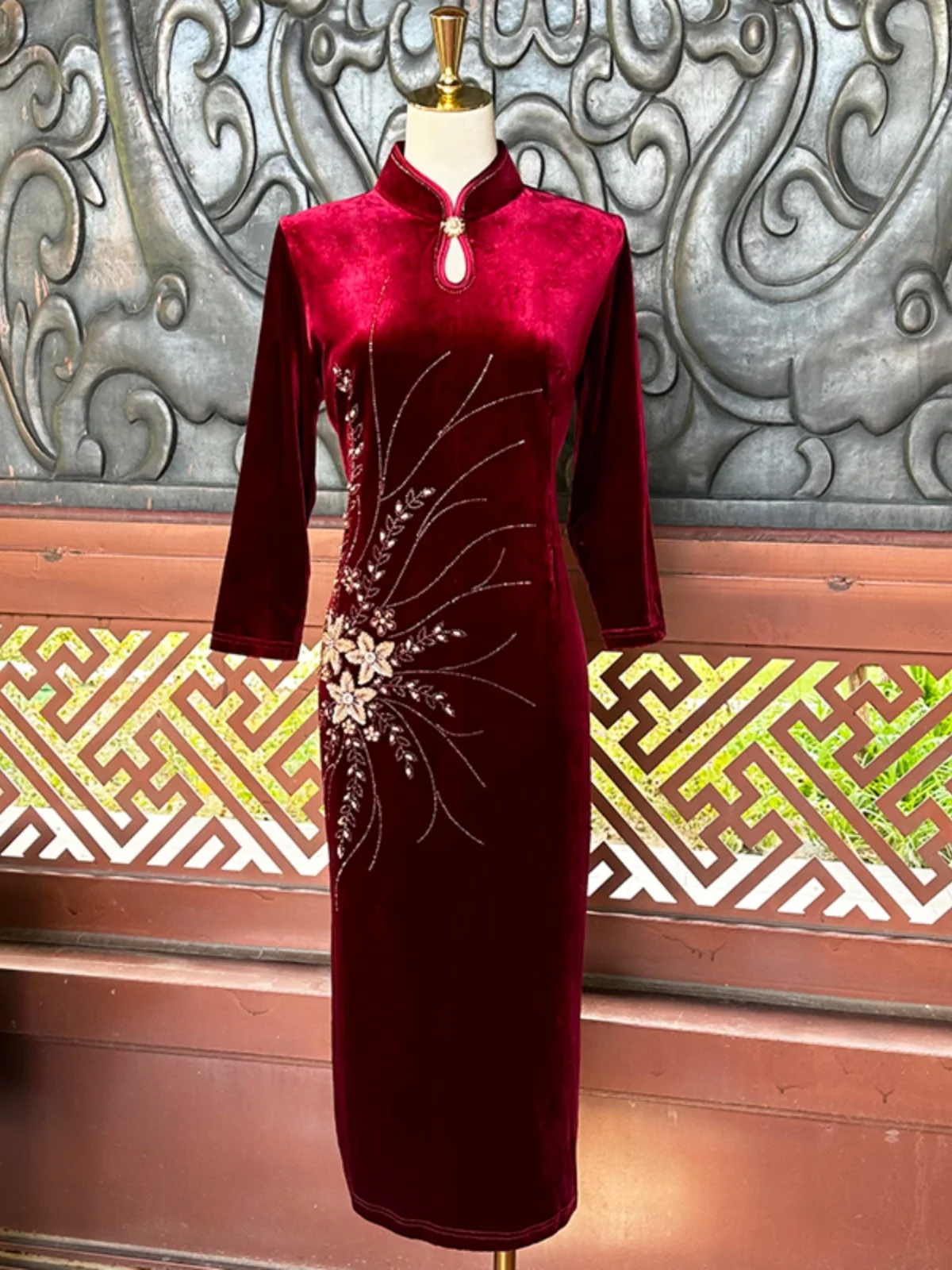 

Ele Long Sve Embroidered Wedding Dr for Mom Autumn 2024 New Sle Fitting Formal Chinese Wedding Dr