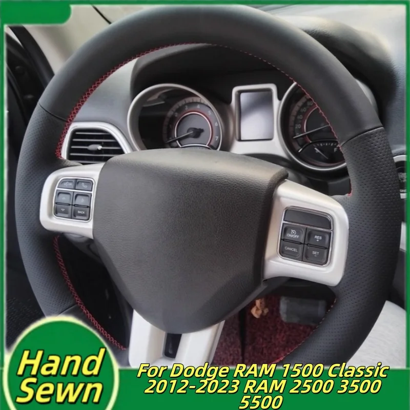 

Car Steering Wheel Cover Hand-Sewn Microfiber Leather For Dodge RAM 1500 Classic 2012-2023 RAM 2500 3500 5500 Car Accessories