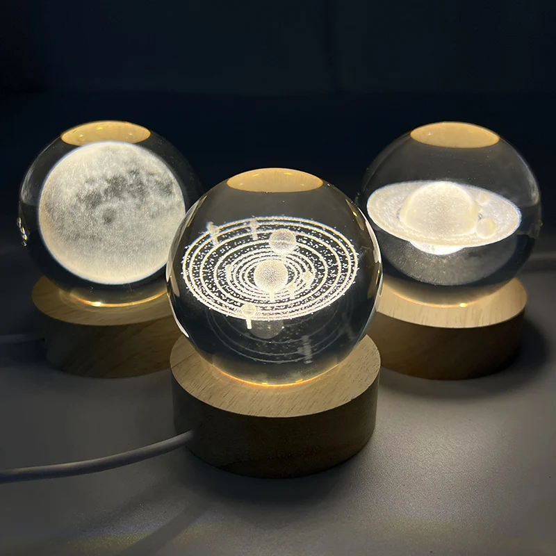 

Luminous Crystal Ball Night Light Solar System Saturn Moon Room Bedroom Bedhead Decoration Atmosphere Light Ornament Female Gift