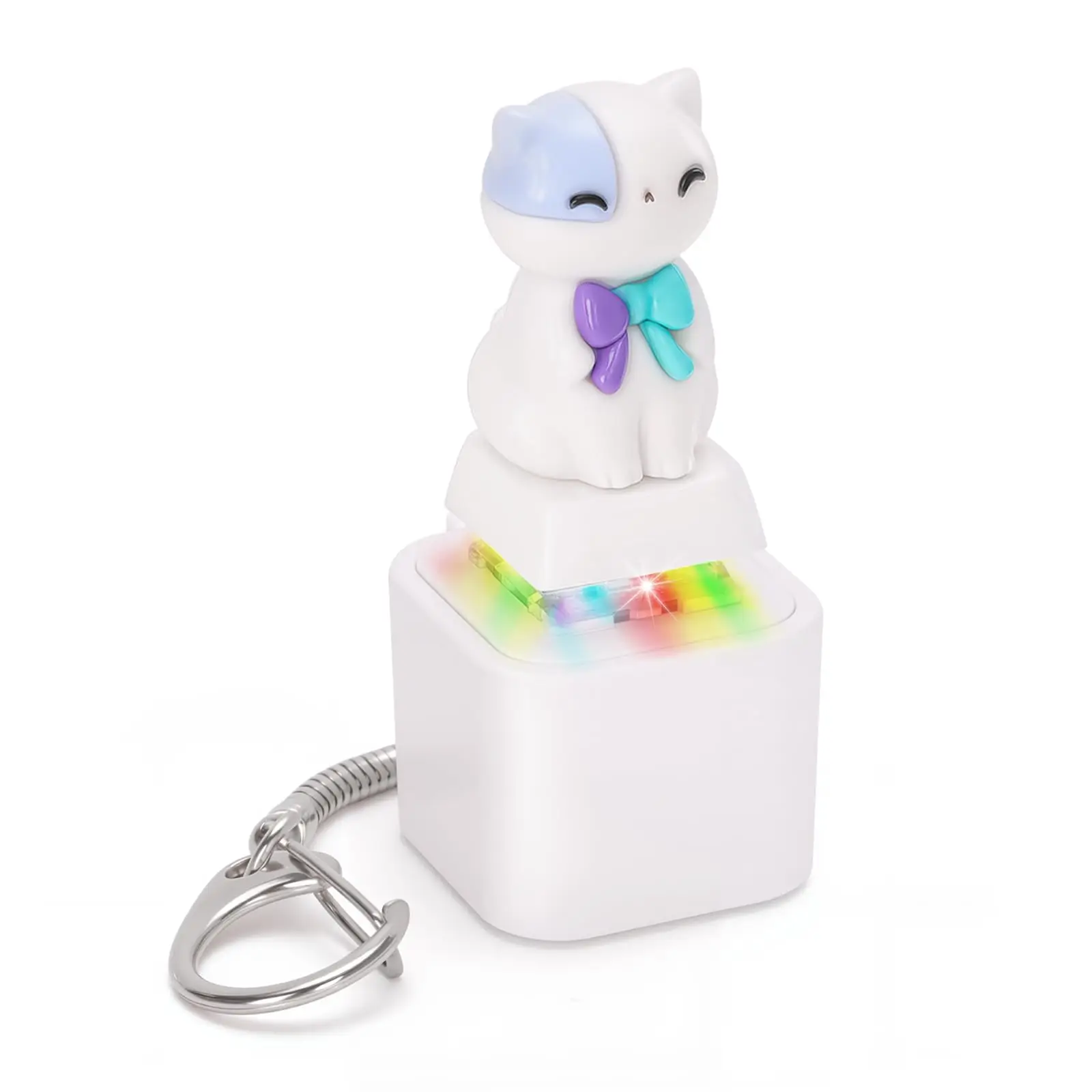 Cat Meowing Keyboard Fidget Toys Stress Relief with Sound LED Light Clicker Keychain Charging Port for Autism Stress Relief