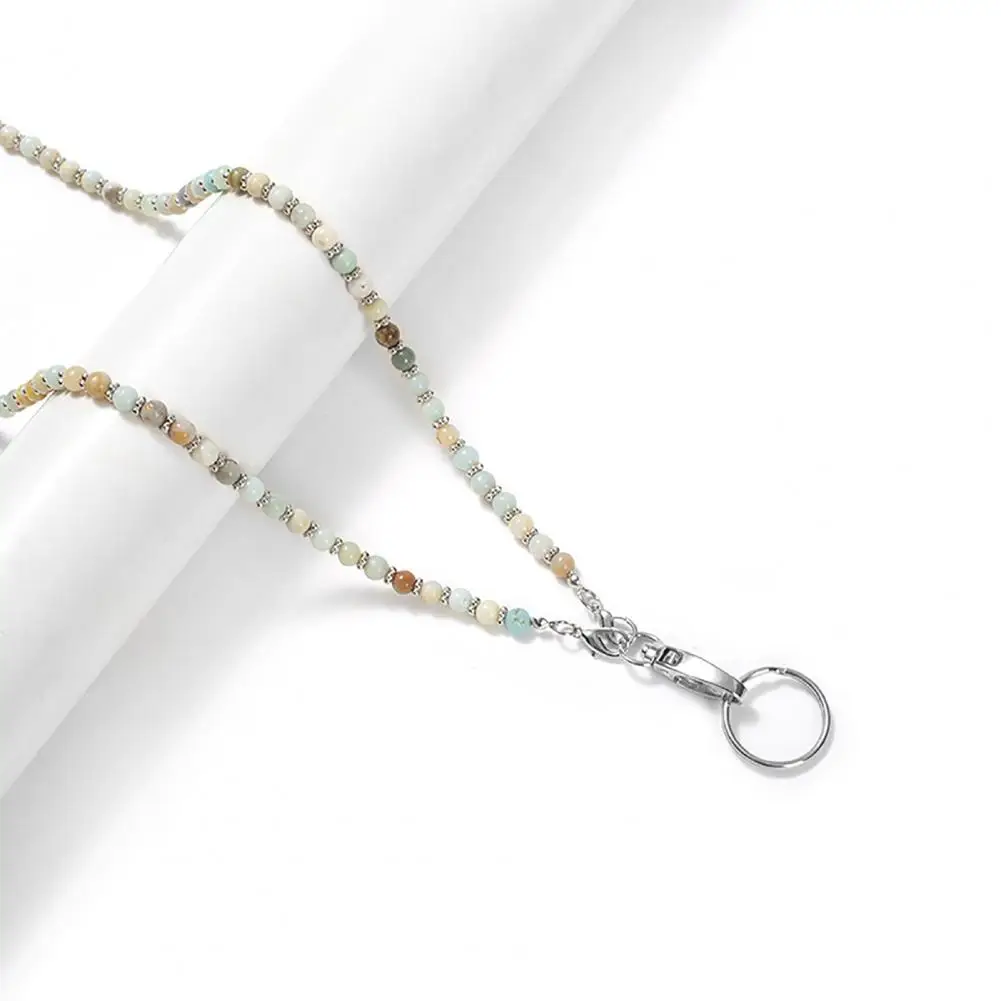 Natural Stone Beads Lanyard Natural Stone Beaded Lanyard Necklace Custom Name Badge Holder Breakaway Keychain for Fashion
