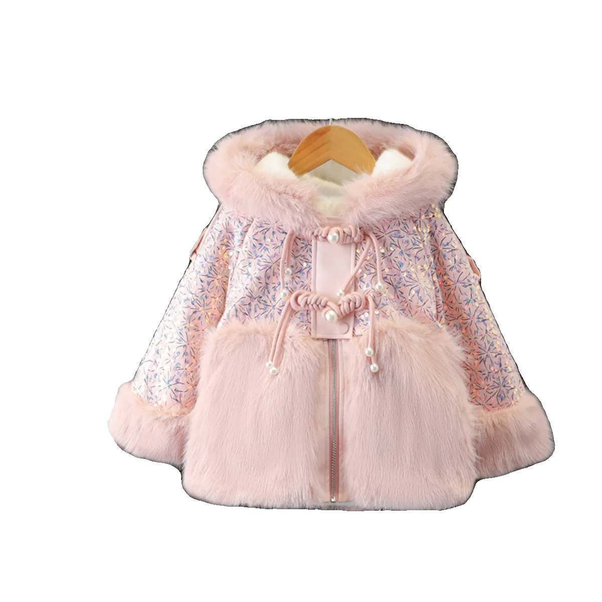 Casaco de pele sintética com forro de Fce para meninas Suéter com botão brilhante Inverno Faion Little Princ Top corte reto longo S...