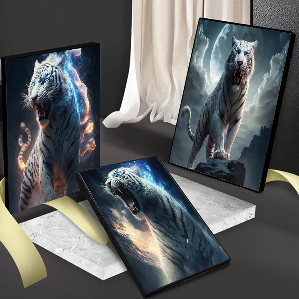 Tiger Epic Cinematic Animal Cool Portrait Canvas Painting Mysterious Smoke Fire Posters Room Modern Wall Art Pictures Home Decor