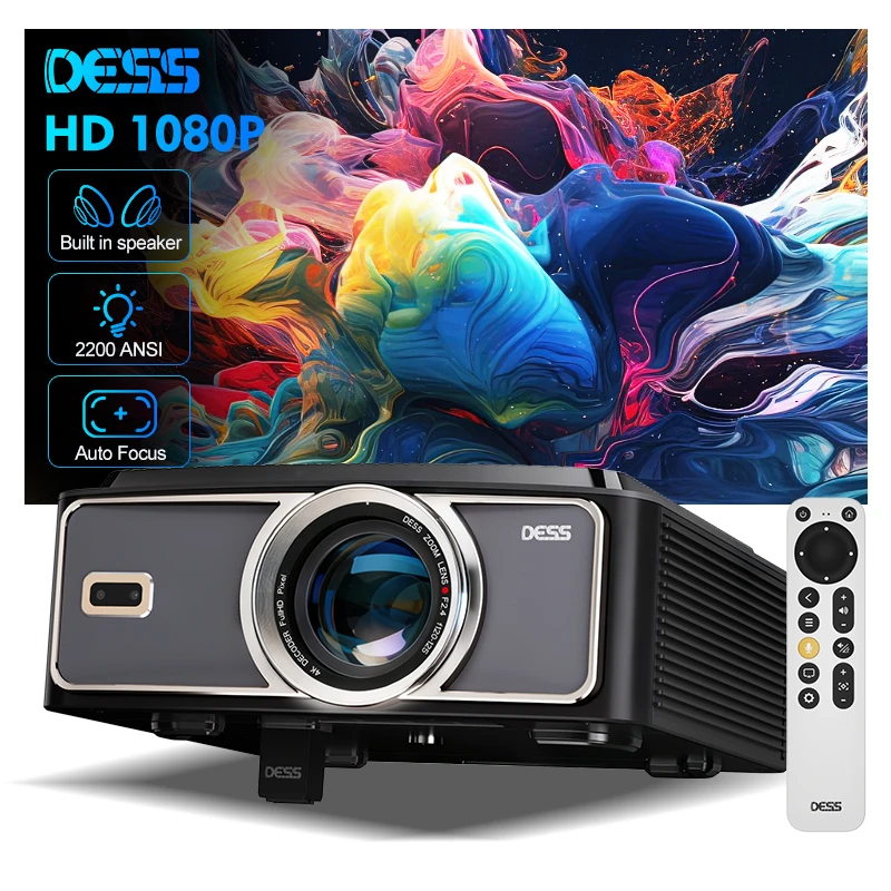 

DESS 4K Projector 1080P Portable 2500 Lumens Led Projector Throw 400 Inch BT5.0 Built-in Speaker for Home Projector Cinema Video