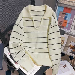 Avocado Green Sweater Men's Japanese Languid Vintage Knitted Top Men's Fairy Island Striped Couple Sweater Oversize Sweater