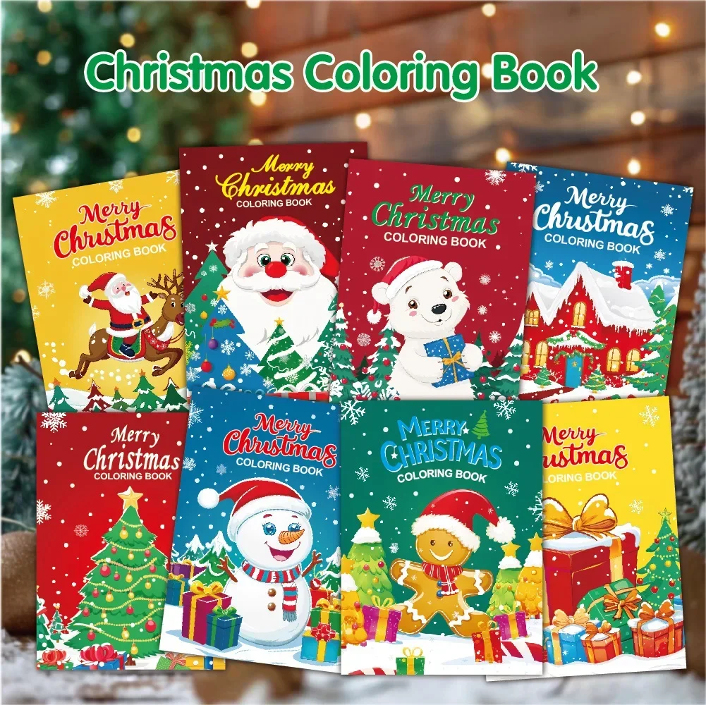 8pcs Christmas Coloring Book Set Children's Cartoon Christmas Santa Claus Snowman Coloring Book Early Education Christmas Gift