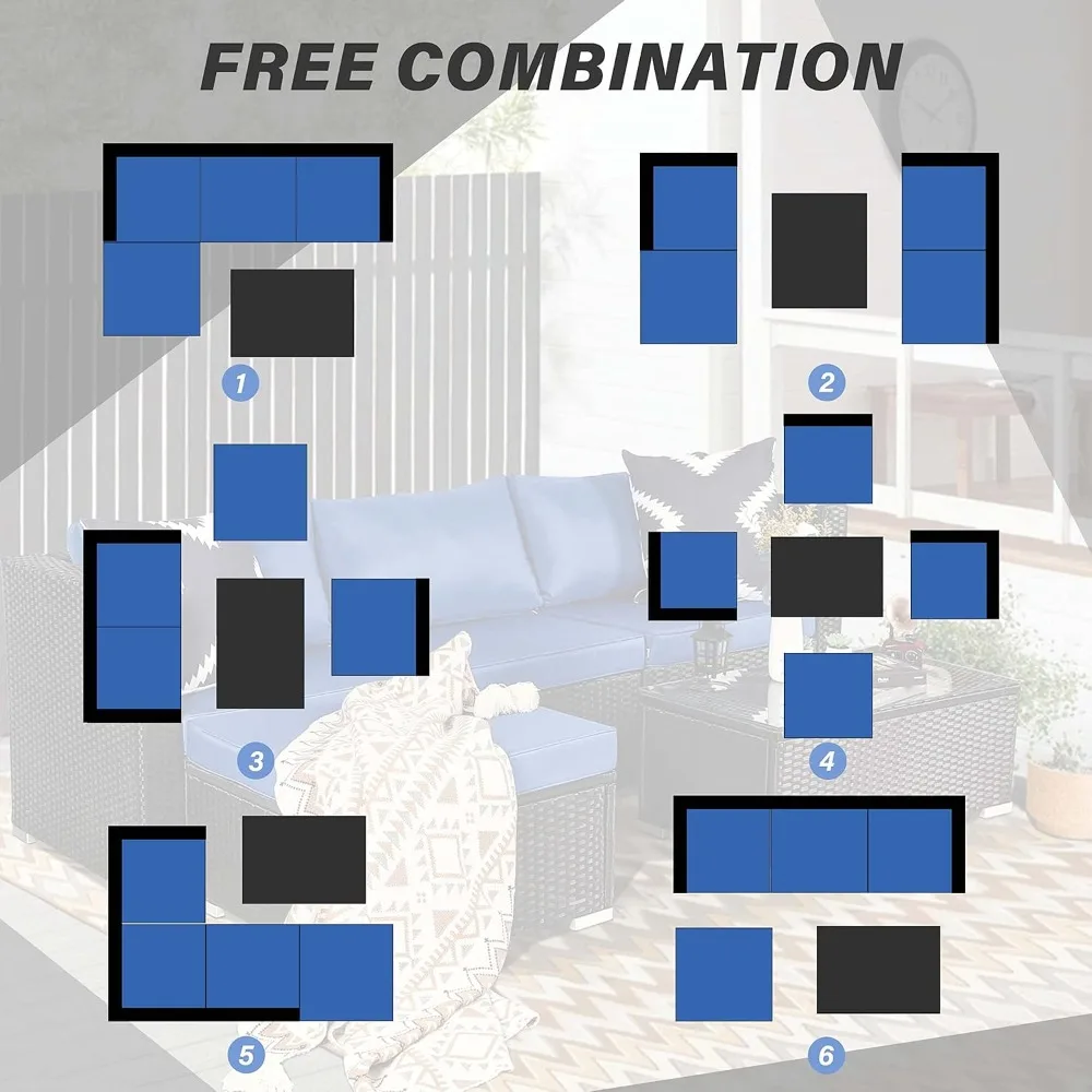 مجموعة أثاث الفناء الحديثة المصنوعة من البولي ايثيلين الأزرق مكونة من 5 قطع، مجموعات غرف المعيشة الخارجية، مجموعات أثاث الفناء