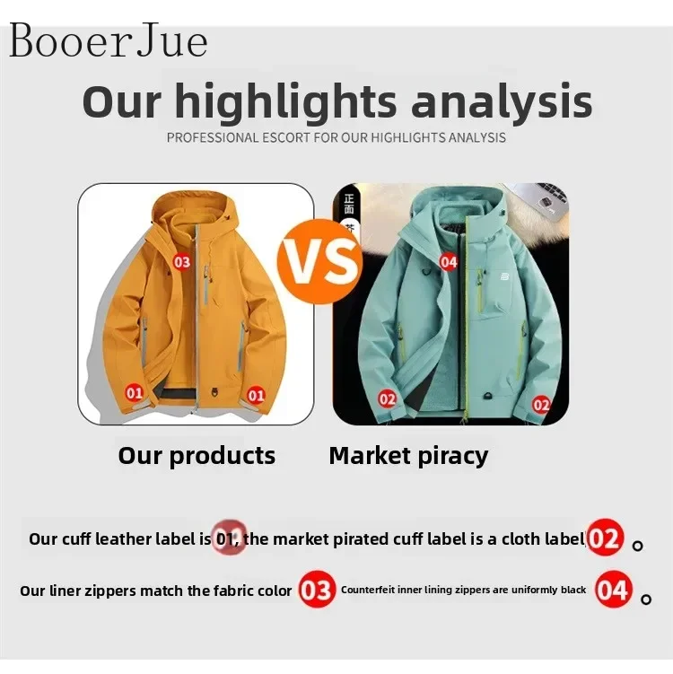 Outdoor-Wind- und wasserdichte 3-in-1-Jacke für Paare, Herren und Damen, Wander- und Trekkingjacke mit Fleece-Futter, Reißverschluss und Kapuze – Detail 19