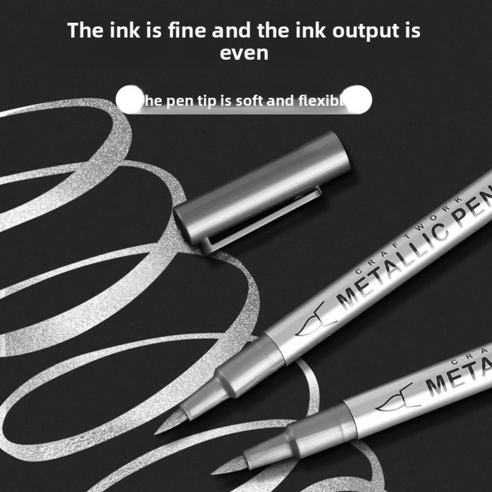 

Portable Metallic Color Craft Pen Multifunctional Soft Drawing Pen Signature Pens Hard Permanent Metallic Brush Paint Markers