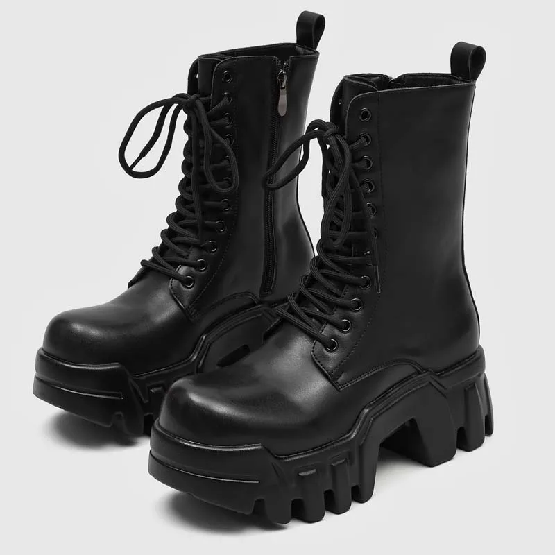 Größe 38-46 Klassische Herren-Motorradstiefel Schwarz Hochwertige Herren-Freizeitstiefel mit dicker Sohle Kampfstiefel Arbeitsstiefel Outdoor-Trainingsstiefel für Männer