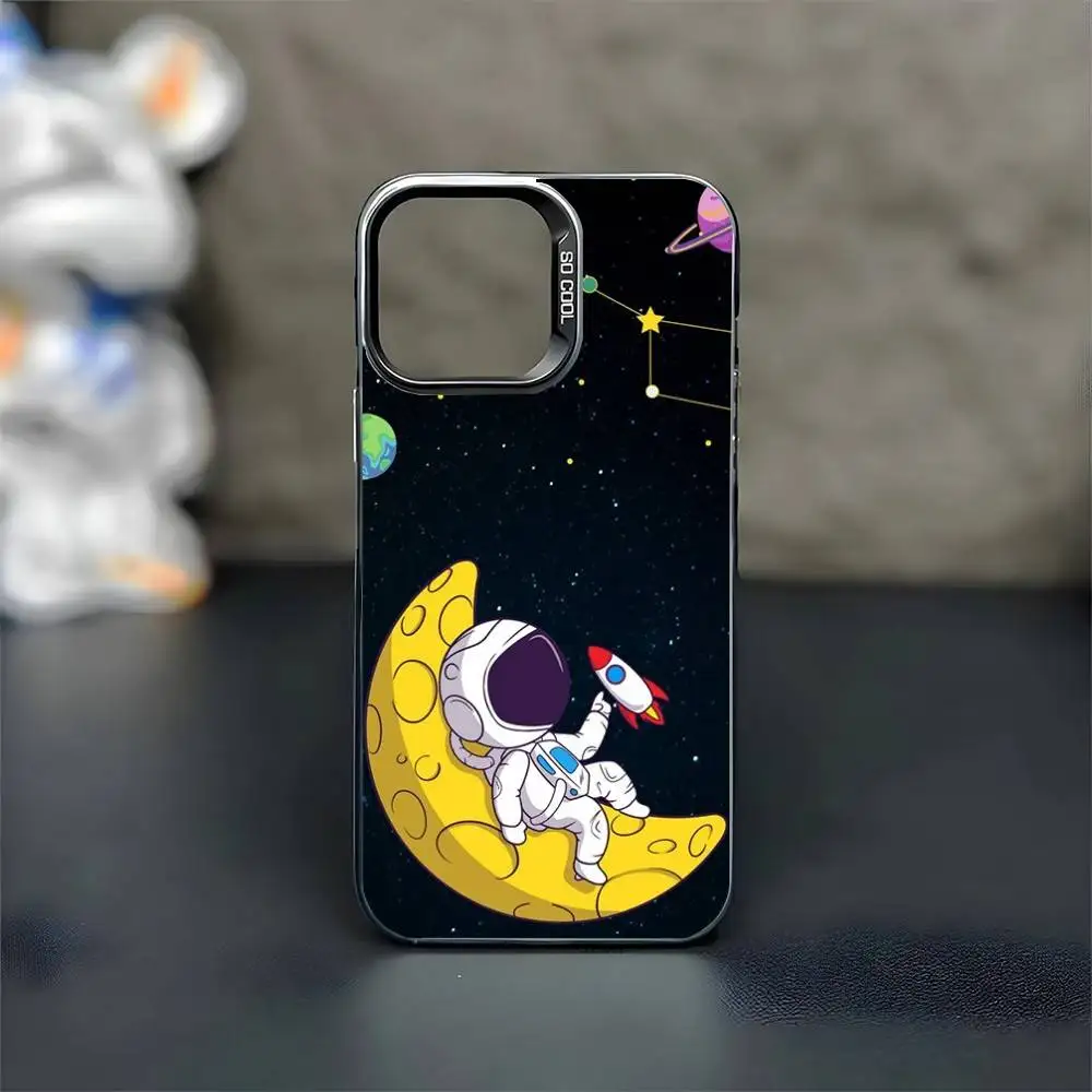 حافظة هاتف كرتونية لرائد الفضاء لهاتف آيفون 16,15,14,13,12,11,Mini,Pro,MAX غطاء أسود غير لامع مقاوم للصدمات #5