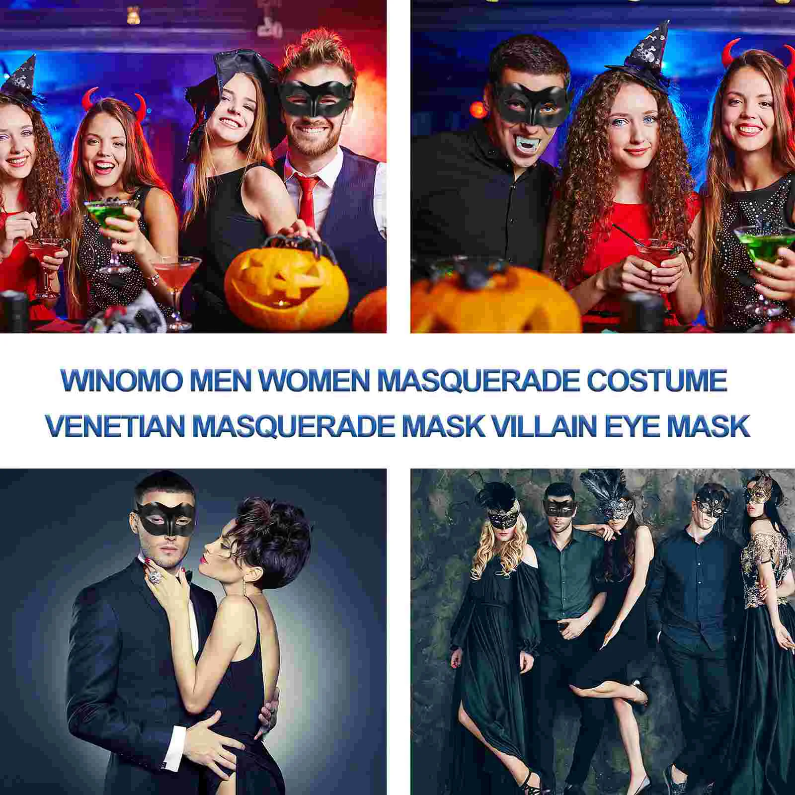 WINOMO Men Women Masquerade Costume Venetian Masquerade Mask Villain Eye Mask (Black)