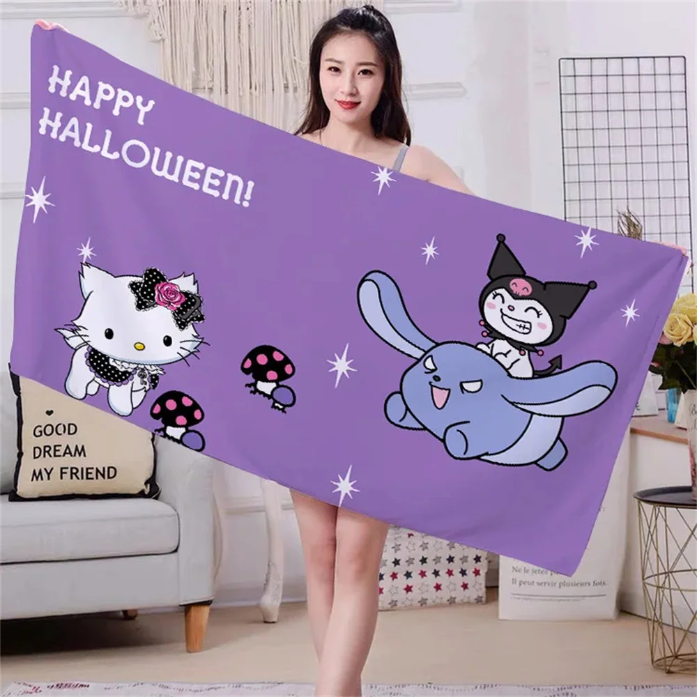 Sanrio Kuromi Cartoon Beach Towel Cute Kuromi Cinnamoroll Bath Towel Hand Towels Super Absorbent for Kids Gifts Swimming Pool