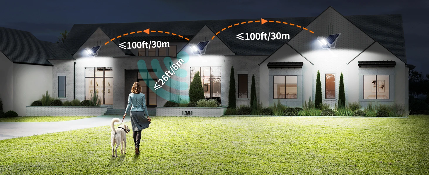 Intelamp – besonders helle Solar-Straßenleuchten für den Außenbereich mit langer Akkulaufzeit (12500 mAh) und einem besonders großen Solarpanel, ausgestattet mit zwei Bewegungssensoren, als Sicherheits-Flutlicht und Straßenlaterne für Einfahrten, Parkplätze, Wege und Gehwege. – Detail 6