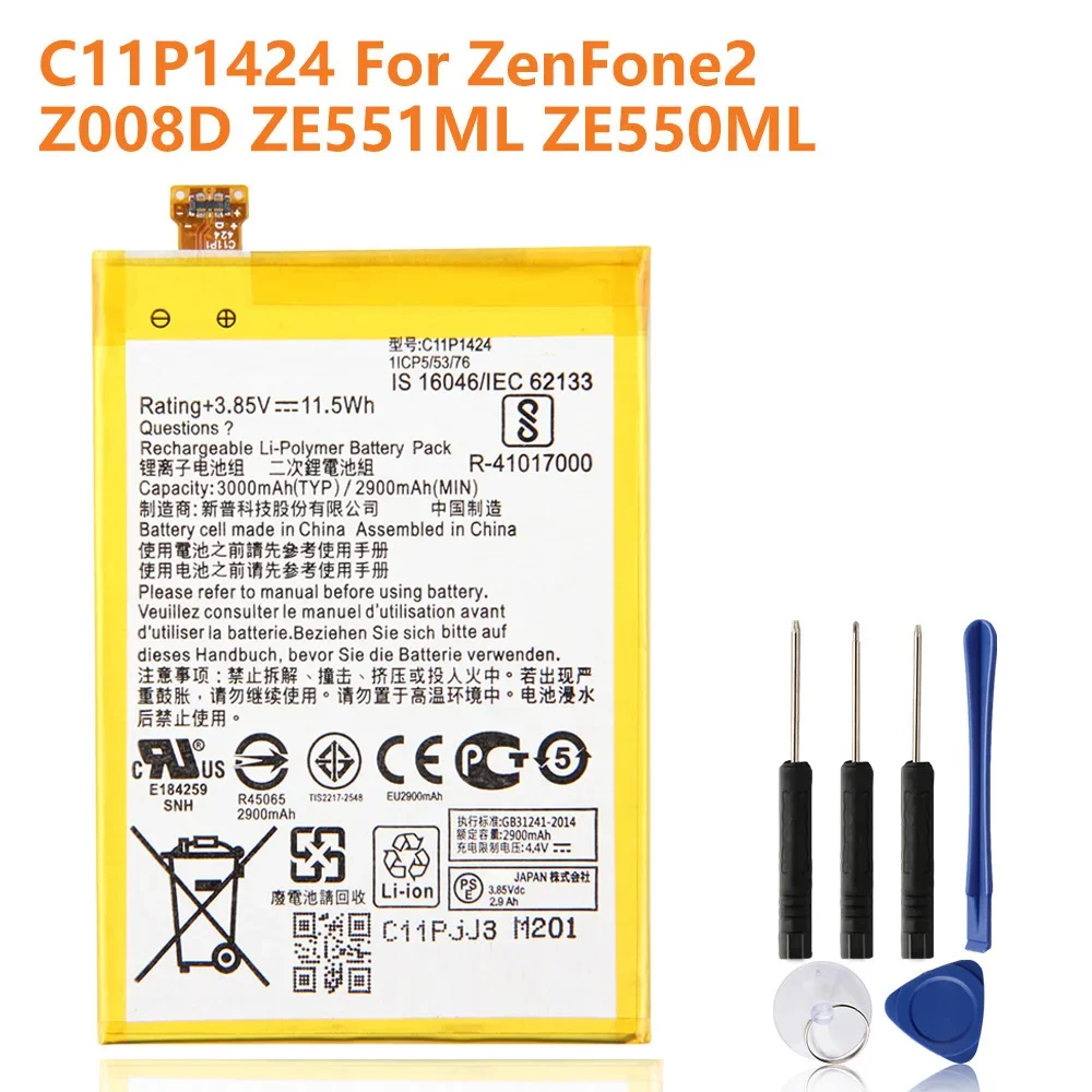 Production 2024 Replacement Battery C11P1424 For ASUS ZenFone2 ZE550ML ZE551ML Z00AD Z00ADB Rechargeable Phone Batteries 3000mAh