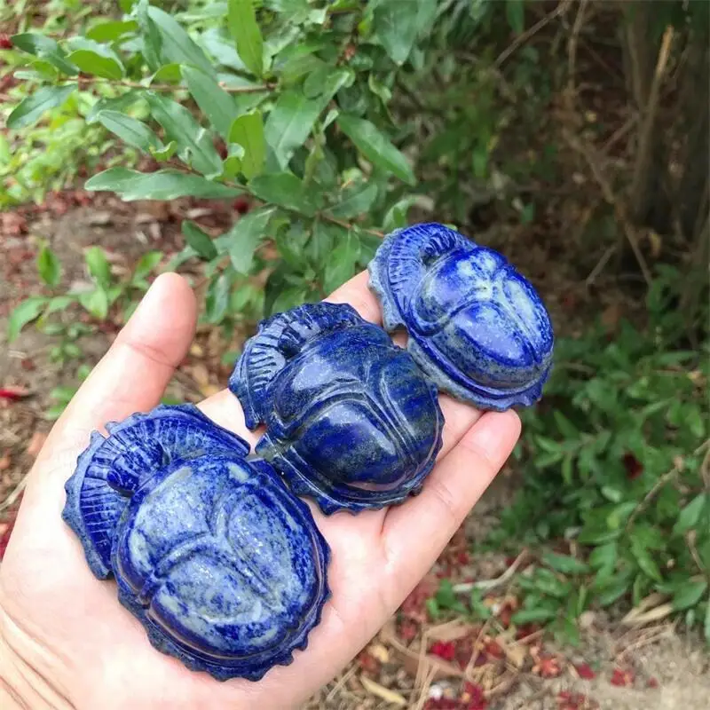 Natural Lapis Lazuli Beetle Crystal Carving Healing Crafts Animal Statue Home Room Decoration Ornaments 1pcs