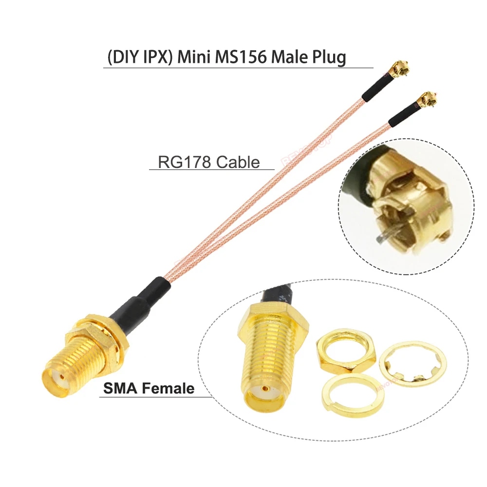 New SMA Male/Female to IPX DIY Mini MS156 Male Plug Connector 2x 3x Y Splitter Cable RG178 Pigtail WIFI Antenna Extension Jumper