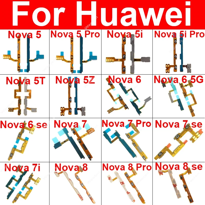 Power Volume Flex Cable For Huawei Nova 5 5i 7 8 Pro 6 7 8 Se Nova 7i 5Z 5T 6 4G 5G Volume Power Side Buttons Flex Ribbon Parts