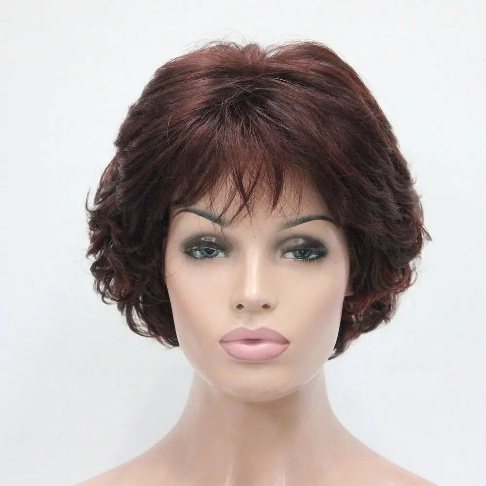 New Wavy Curly Auburn Mix Red Short Synthetic Hair Full Women's daily Party Wig