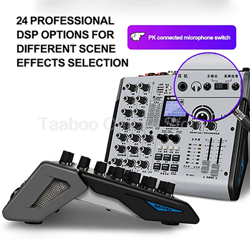4-6 Channel Professional Audio Mixer 24-DSP Digtal Sound Mixing Console Support Bluetooth USB Power Interface for DJ Box DIY