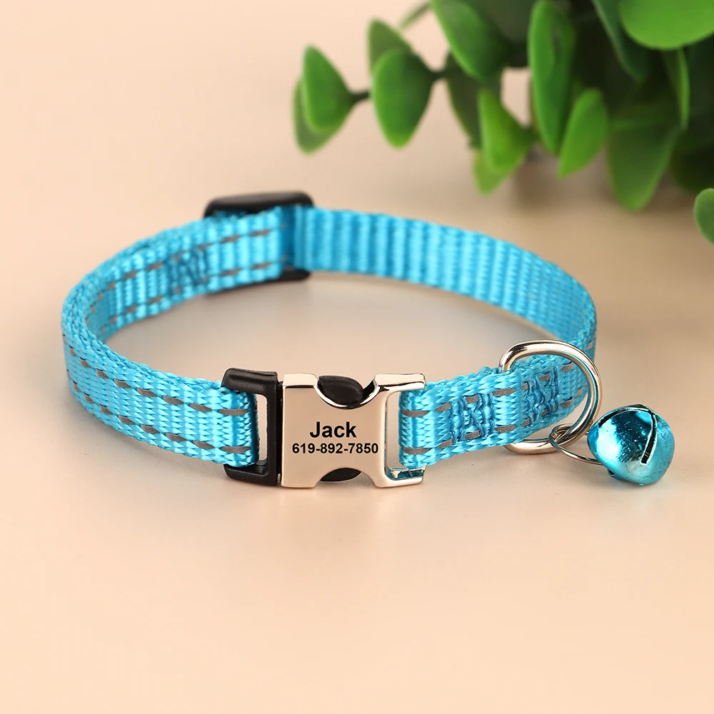 Eingraviert Individuelles Katze Kragen Reflektierende Kätzchen Welpen Halsbänder mit Glocke Personalisierte Pet Katzen Kragen Halskette Zubehör 1cm Breite – Detail 16