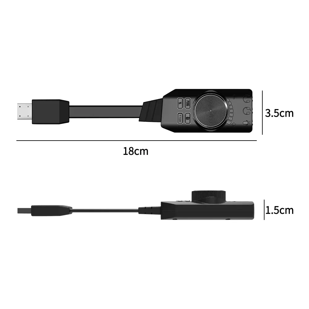 7.1Channel External USB Computer Gaming Sound Card Adapter Plug and Play with Headphone Microphone 3.5mm Jacks Volume Control